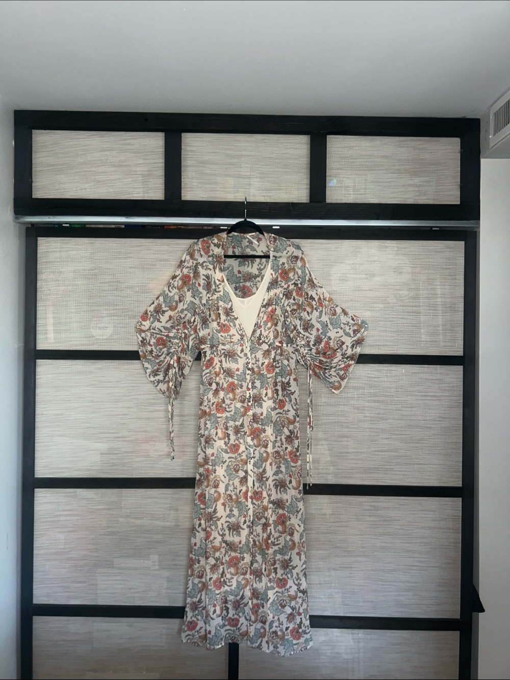 Floral V-Neck Maxi Dress in Cream and Rust